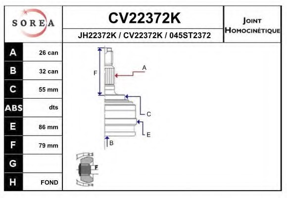 EAI CV22372K Joint Kit, drive shaft